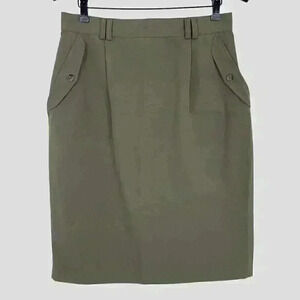 Audrey L Women's Back Slit Skirt 14 Tan Zip Fly Belt Loops Pockets